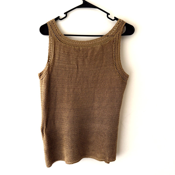 Lauren Ralph Lauren 100% Linen Knit Tank Top Brown Open Weave Minimalist L - Picture 2 of 7